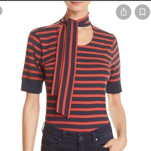 FRAME Striped Tie Neck Tee